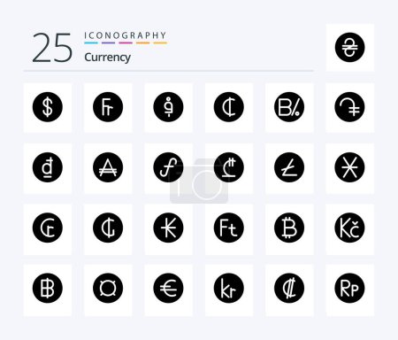 Téléchargez les illustrations : Currency 25 Solid Glyph icon pack including money. cedis . foreign. afghanistan - en licence libre de droit