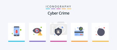 Téléchargez les illustrations : Cyber Crime Flat 5 Icon Pack Including bomb. card. internet. card protection. shield. Creative Icons Design - en licence libre de droit