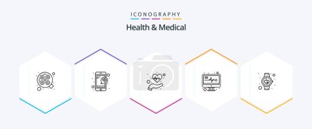 Illustration for Health And Medical 25 Line icon pack including healthcare. reports. beat. medical monitor. pulses - Royalty Free Image
