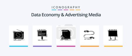 Téléchargez les illustrations : Data Economy And Advertising Media Glyph 5 Icon Pack Including interaction. buzz. billboard. reports. money. Creative Icons Design - en licence libre de droit