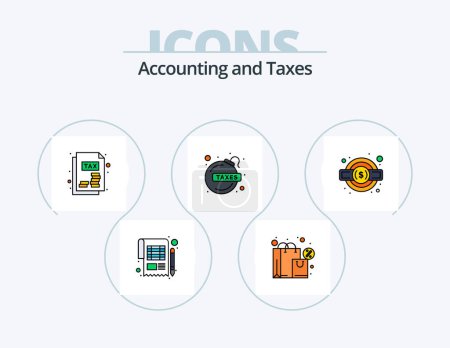 Téléchargez les illustrations : Taxes Line Filled Icon Pack 5 Icon Design. gains. analytics. free. tax. exclamation - en licence libre de droit