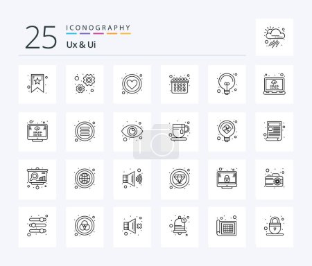 Ilustración de Ux And Ui 25 Line icon pack including coding. light. heart. idea. schedule - Imagen libre de derechos