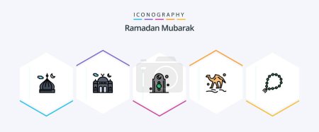 Téléchargez les illustrations : Ramadan 25 FilledLine icon pack including pray. misbaha. tower. arab. animal - en licence libre de droit
