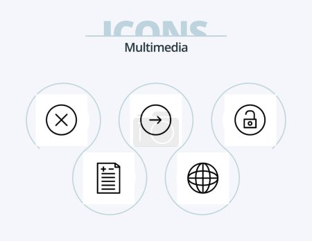 Ilustración de Multimedia Line Icon Pack 5 Icon Design. media player. setting. media. downloads. down - Imagen libre de derechos