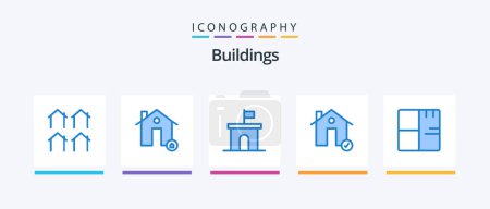 Ilustración de Buildings Blue 5 Icon Pack Including complete. buildings. protect. property. flag. Creative Icons Design - Imagen libre de derechos