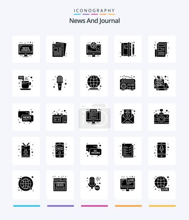 Ilustración de Creative News 25 Glyph Solid Black icon pack  Such As news. blog. routine. article. notepad - Imagen libre de derechos