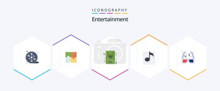 Illustration for Entertainment 25 Flat icon pack including audio. nodes. sport. game. ground - Royalty Free Image