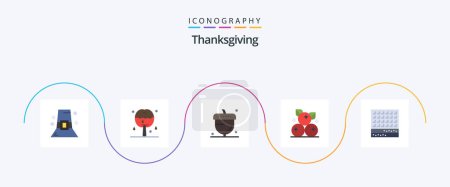 Téléchargez les illustrations : Thanksgiving Flat 5 Icon Pack Including biscuit. fruit. acorn. cranberry. season - en licence libre de droit