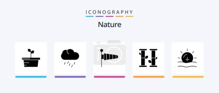 Ilustración de Nature Glyph 5 Icon Pack Including weather. sun. parachute. nature. nature. Creative Icons Design - Imagen libre de derechos