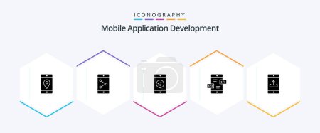 Téléchargez les illustrations : Mobile Application Development 25 Glyph icon pack including mobile. mobile. application. div. app development - en licence libre de droit
