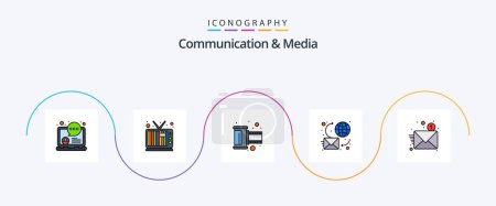 Ilustración de Communication And Media Line Filled Flat 5 Icon Pack Including new. world. photo. message. chat - Imagen libre de derechos