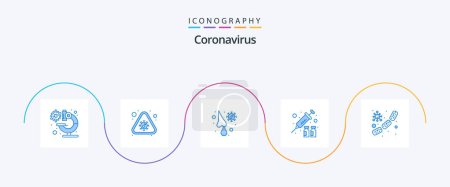 Ilustración de Coronavirus Blue 5 Icon Pack Including germs. medicine. cold. virus vaccine. flu - Imagen libre de derechos