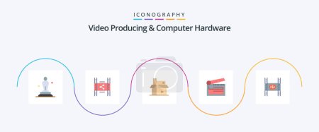 Illustration for Video Producing And Computer Hardware Flat 5 Icon Pack Including clapboard. action. pp. publishing. digital - Royalty Free Image