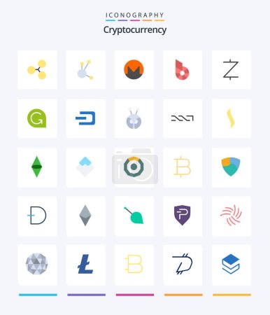 Téléchargez les illustrations : Creative Cryptocurrency 25 Flat icon pack  Such As crypto. z cash. coin. crypto currency. coin - en licence libre de droit