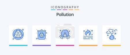 Téléchargez les illustrations : Pollution Blue 5 Icon Pack Including . pollution. gas. garbage. burn. Creative Icons Design - en licence libre de droit