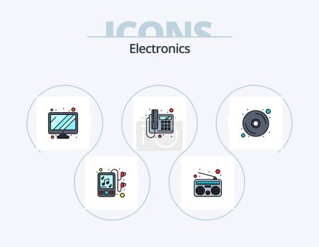 Téléchargez les illustrations : Electronics Line Filled Icon Pack 5 Icon Design. . ic. electric. electronic. component - en licence libre de droit
