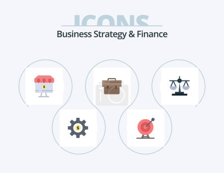 Téléchargez les illustrations : Business Strategy And Finance Flat Icon Pack 5 Icon Design. business. bag. arrow. commerce. computer - en licence libre de droit