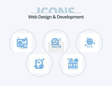 Ilustración de Web Design And Development Blue Icon Pack 5 Icon Design. quality. best quality. adaptive. seo. optimization - Imagen libre de derechos