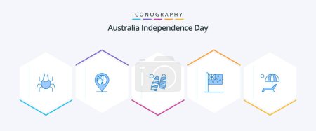Téléchargez les illustrations : Australia Independence Day 25 Blue icon pack including beanch. flag. location. country. sports - en licence libre de droit