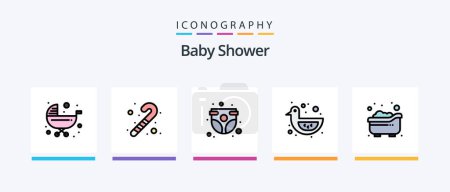 Ilustración de Bebé línea de ducha llena paquete de 5 iconos incluyendo bastón de caramelo. Chico. Nena. Lindo. Nena. Diseño de iconos creativos - Imagen libre de derechos