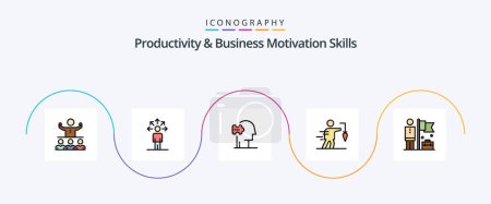Téléchargez les illustrations : Productivity And Business Motivation Skills Line Filled Flat 5 Icon Pack Including goal. extrinsic. human. business. solutions - en licence libre de droit