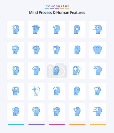 Illustration for Creative Mind Process And Human Features 25 Blue icon pack  Such As user. message. head. secure. head - Royalty Free Image