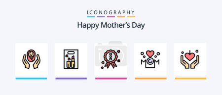 Ilustración de Happy Mothers Day Line llenó el paquete de 5 iconos, incluido el cochecito. Nena. Carruaje bebé. Mamá. Diseño de iconos creativos - Imagen libre de derechos