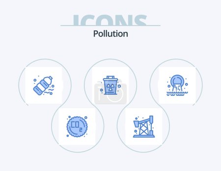 Illustration for Pollution Blue Icon Pack 5 Icon Design. radioactive. pipe. plastic. trash. garbage - Royalty Free Image