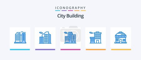 Ilustración de Edificio de la ciudad Azul 5 paquete de iconos incluyendo. negocios. tienda. Diseño de iconos creativos - Imagen libre de derechos
