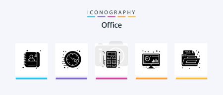 Illustration for Office Glyph 5 Icon Pack Including document. monitor. accounting. computer. analytic. Creative Icons Design - Royalty Free Image
