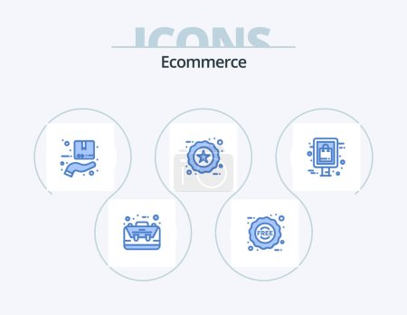 Illustration for Ecommerce Blue Icon Pack 5 Icon Design. shopping. favorite. shopping. ecommerce. hand - Royalty Free Image
