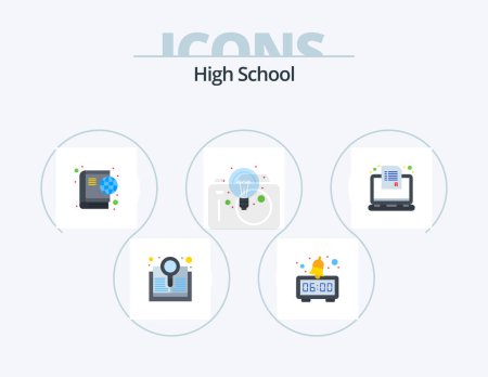 Ilustración de High School Flat Icon Pack 5 Icon Design. laptop. bombilla. globo. Luz. electricidad - Imagen libre de derechos