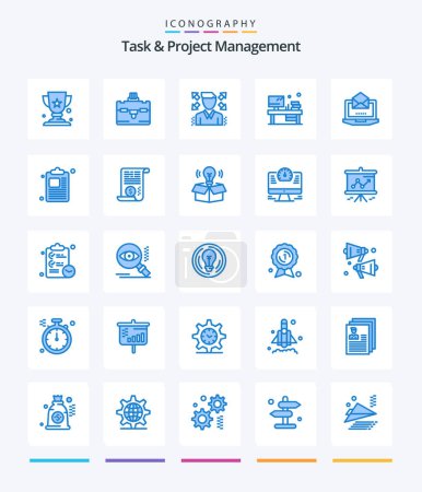 Illustration for Creative Task And Project Management 25 Blue icon pack  Such As business. mail. profile. laptop. monitor - Royalty Free Image