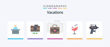 Ilustración de Paquete de 5 iconos plano de las vacaciones incluyendo. herramienta. medici. Perforador. vaso de jugo. Diseño de iconos creativos - Imagen libre de derechos