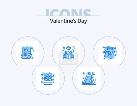 Illustration for Valentines Day Blue Icon Pack 5 Icon Design. heart. restaurant. card. love. marry - Royalty Free Image