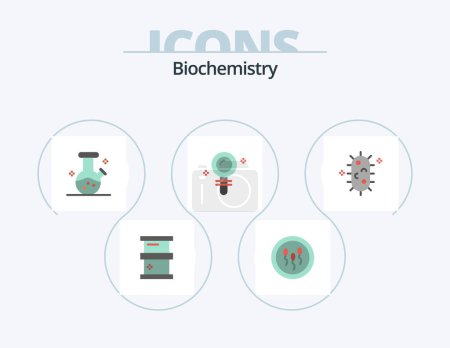 Téléchargez les illustrations : Biochimie Flat Icon Pack 5 Icône Design. biochimie. biochimie. processus. trouver. recherche - en licence libre de droit