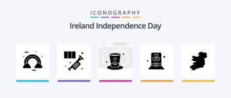 Ilustración de Irlanda Día de la Independencia Glyph 5 Icon Pack Incluyendo sombrero. Un día. música. disfraz. Vino. Diseño de iconos creativos - Imagen libre de derechos