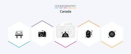 Téléchargez les illustrations : Pack d'icônes Canada 25 Glyphe incluant cercle. tasse. canada. canada. bière - en licence libre de droit