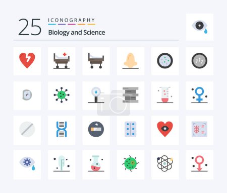 Ilustración de Biología 25 Pack icono de color plano incluyendo la biología. química. Cara. Biología. biología - Imagen libre de derechos