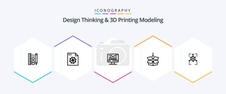 Téléchargez les illustrations : Design Thinking And D Printing Modeling 25 Line icon pack including database. prototype. static. education. arrow - en licence libre de droit