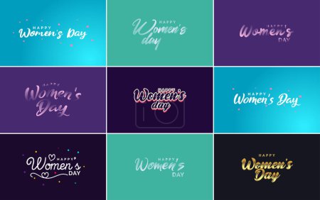 Téléchargez les illustrations : Happy Women's Day greeting card template with hand-lettering text design creative typography suitable for holiday greetings; vector illustration - en licence libre de droit