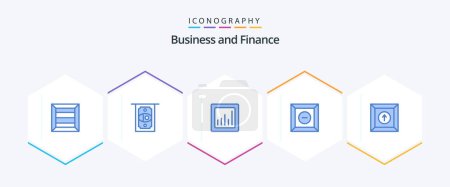 Illustration for Finance 25 Blue icon pack including . . graph. upload. box - Royalty Free Image