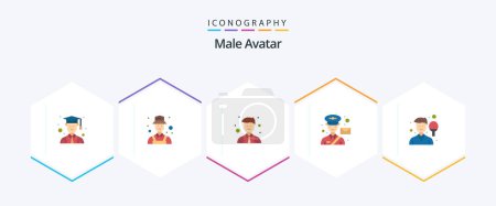 Téléchargez les illustrations : Male Avatar 25 Flat icon pack including boy. postman. man. post. mail - en licence libre de droit
