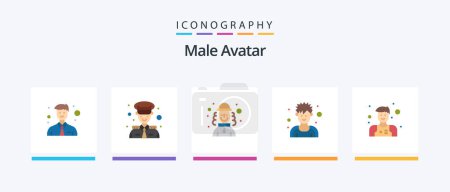 Illustration for Male Avatar Flat 5 Icon Pack Including waiter. assistant. joker. sportsman. exerciser. Creative Icons Design - Royalty Free Image