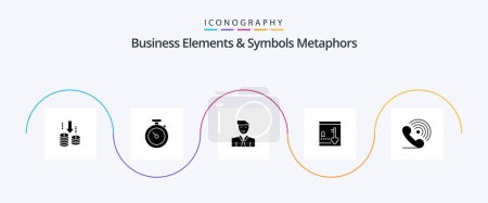 Ilustración de Business Elements And Symbols Metaphors Glyph 5 Icon Pack Including call. lock. man. locker. avatar - Imagen libre de derechos