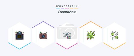 Ilustración de Coronavirus 25 FilledLine envase icono incluyendo bacteria. enfermedad. caso. Esparce. virus - Imagen libre de derechos