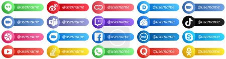 Téléchargez les illustrations : Card Style Follow Me Icons for Popular Social Media 20 pack such as tiktok. twitch and disqus icons. Elegant and high resolution - en licence libre de droit