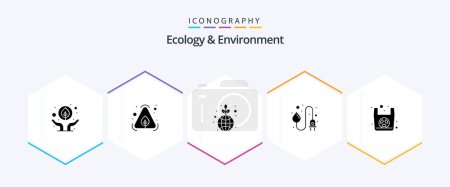 Illustration for Ecology And Environment 25 Glyph icon pack including paper bag. water energy. green. powerplug. industry - Royalty Free Image