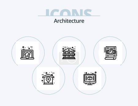 Téléchargez les illustrations : Architecture Line Icon Pack 5 Icon Design. architecture. blue print. ruler. architecture. scheme - en licence libre de droit