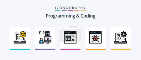 Téléchargez les illustrations : Programming And Coding Line Filled 5 Icon Pack Including develop. coding. document. site. error. Creative Icons Design - en licence libre de droit